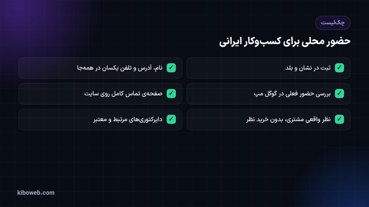 چک‌لیست شش موردی حضور محلی کسب‌وکار ایرانی از ثبت در نشان و بلد تا دایرکتوری‌های معتبر